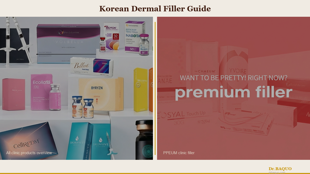 Korean Dermal Filler Guide infographic showing facial injection zones and filler placement depths