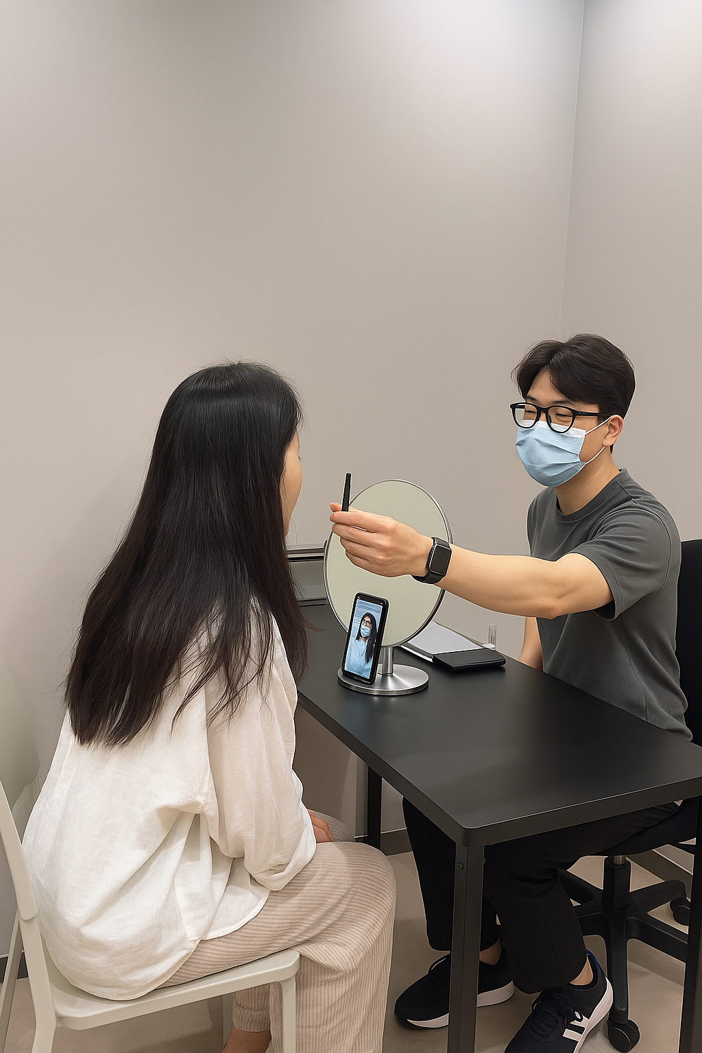 Doctor consulting with patient about ONDA face treatment